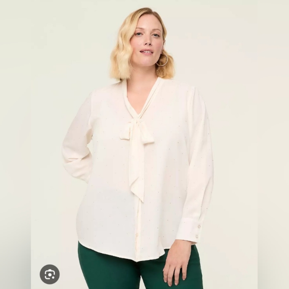 Ashley Stewart Elegant Cream Blouse with Bow Detail